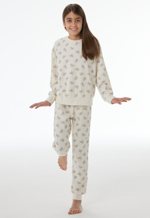 Lange pyjama van velours met manchetten en strikjes, kleur marshmallow - Nightwear