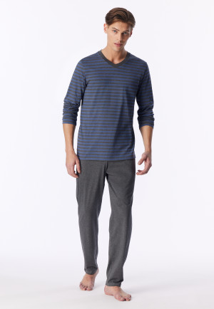 Pyjama long à encolure en V, rayures, denim délavé - Casual Nightwear
