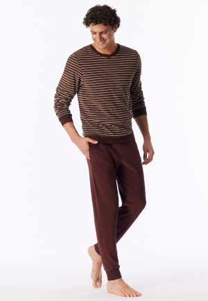 Schlafanzug lang Frottee Bündchen Ringel praline - Casual Nightwear