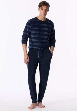 Schlafanzug lang Frottee Bündchen Ringel deep sea blue - Casual Nightwear
