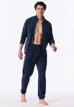Ensemble d'intérieur en velours oversize à fermeture éclair, bleu océan - Casual Nightwear