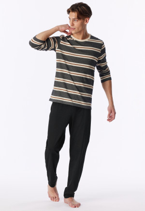 Pyjama long à rayures noires en jacquard - Nightwear décontracté