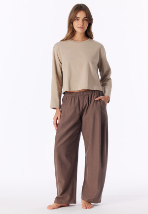 Long Flannel Pants, Herringbone, Brown-Mottled - Mix+ Relax