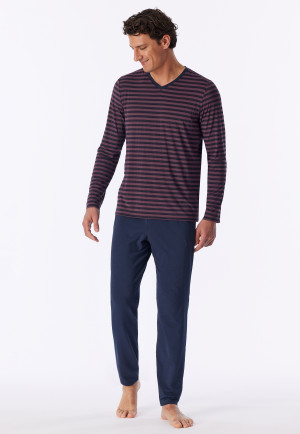 Schlafanzug lang geringelt deep sea blue - Long Life Soft