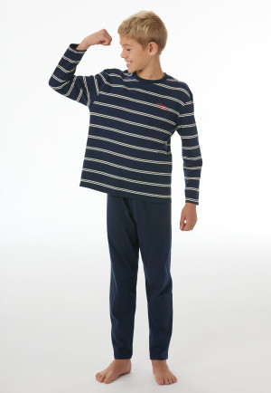 Pyjama long bleu nuit rayé - Nightwear