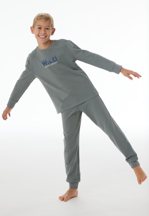 Schlafanzug lang Sweatware Bündchen salbei - Nightwear