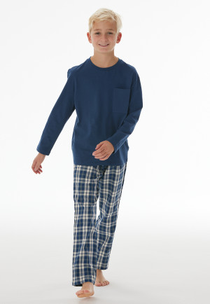 Schlafanzug lang Jersey Webware Karos pacific blue - Nightwear