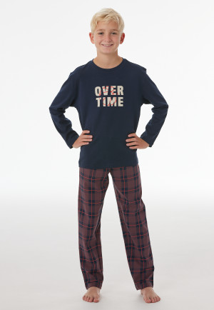 Pyjama long en interlock à carreaux bleu nuit - Nightwear