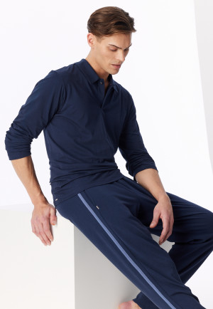 Poloshirt met lange mouwen, deep sea blue - Mix+ Relax