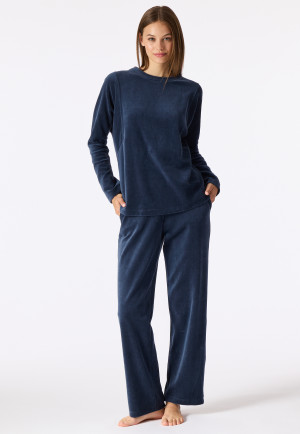Long Velour Lounge Set, Deep Sea Blue - Casual Velour