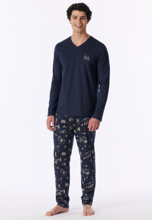 Long Pyjamas for Skiing, Deep Blue - Family