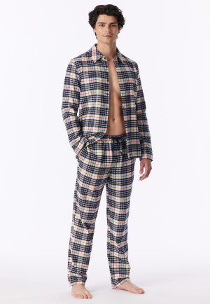 Lang pyjama van flanel met veelkleurig geruit patroon - Family