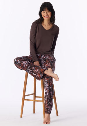 Long-Sleeve V-Neck Shirt, Deep Brown - Mix+ Relax