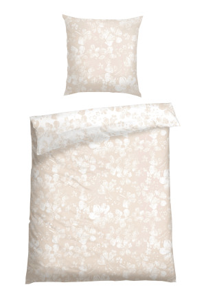 Parure de lit 2 pièces satin fleurs beige - SCHIESSER Home