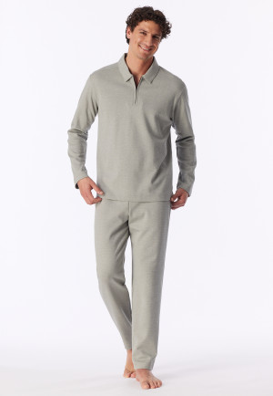 Shirt met lange mouwen, fijnrib, jacquard, rits, bright taupe - Mix+ Relax