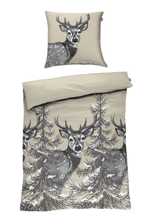 Parure de lit 2 pièces en tissu « flanelle castor » avec motif de chevreuils gris - SCHIESSER Home