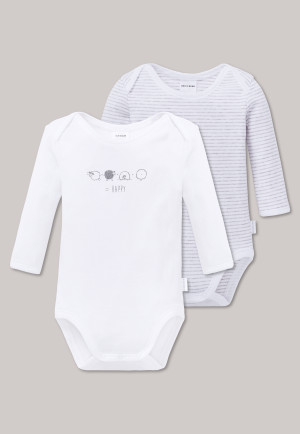 Confezione da 2 body unisex a maniche lunghe e costine sottili per neonato, bianco-grigio: Original Classics