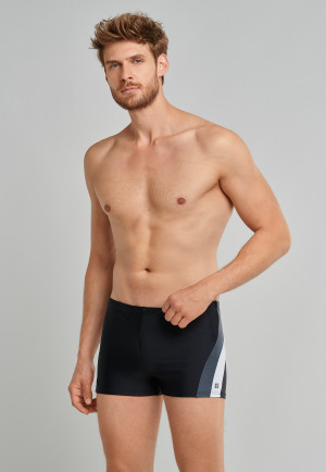 Short de bain rétro maille recyclée bandes latérales noir - Nautical Active