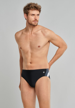 Short de bain rétro maille recyclée bandes latérales noir - Nautical Active