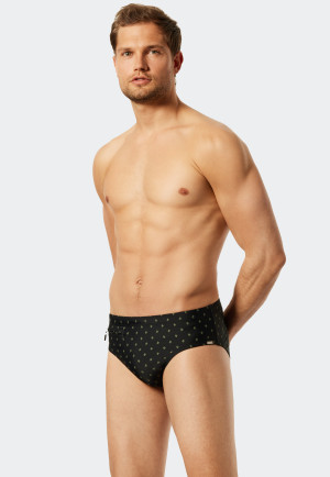 Swim briefs bikini with zipped pocket black patterned - Aqua