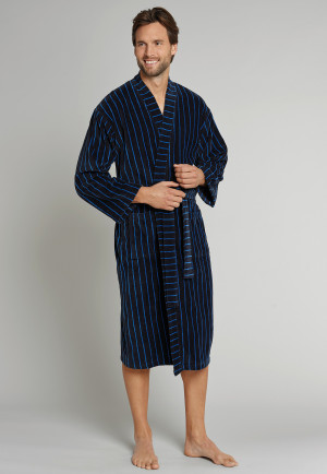 Velveteen bathrobe dark blue striped - Selected! Premium