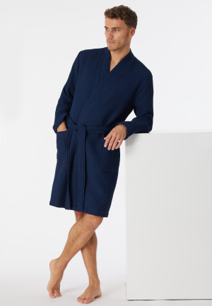 Bathrobe waffle piqué dark blue - Essentials