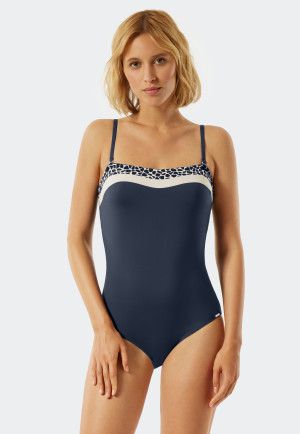 Bandeau-Badeanzug variable Träger Softcups mit Support admiral - Californian Safari