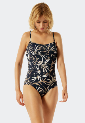 Bandeau swimsuit variable straps soft cups with support multicolored leaf print - Californian Safari