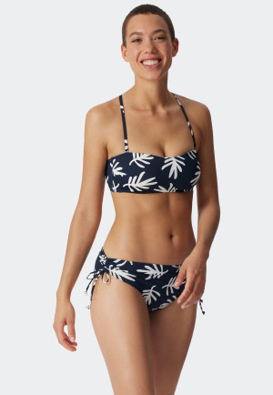 Top a fascia foderato per bikini con coppe morbide, spalline regolabili e fantasia di colore blu scuro-corallo - Mix & Match Coral Life