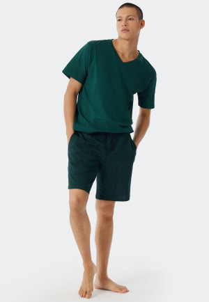 Bermuda in Interlock di cotone biologico finemente lavorato con fantasia, verde scuro - Mix+Relax