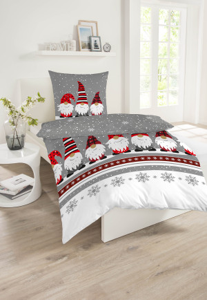 Set di biancheria da letto composto da 2 pezzi in flanella di cotone, motivo con gnomi, multicolore - SCHIESSER Home