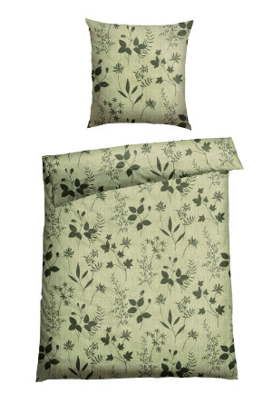 Bettwäsche 2-teilig floral grün gemustert - Satin