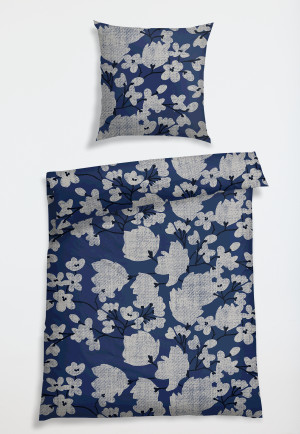 Parure de lit, 2 pièces, en satin bleu avec des motifs - SCHIESSER HOME