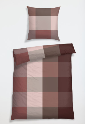 Biancheria da letto composta da 2 pezzi, realizzata in raso con motivo a quadri, rosso chiaro - SCHIESSER Home