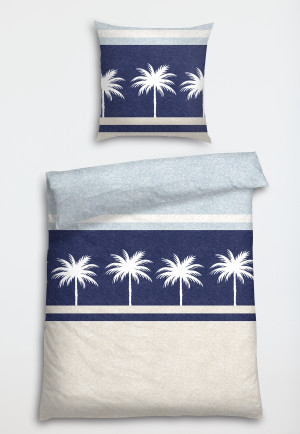 Parure de lit 2 pièces en satin motif palmiers marine - SCHIESSER Home
