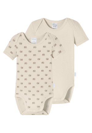 Bodys kurzarm 2er-Pack Feinripp Elefanten creme - Natural Love