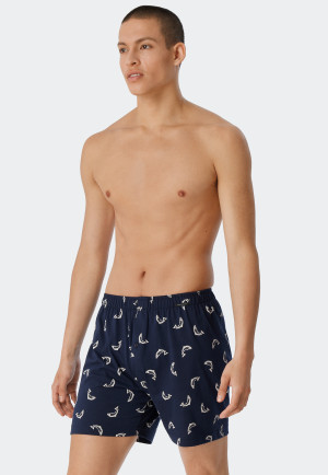 Boxershorts 2er-Pack Jersey uni gemustert Delfine blau - Fun Prints