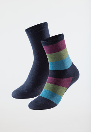 Damensocken 2er-Pack unifarben/geringelt mehrfarbig - Long Life Cool