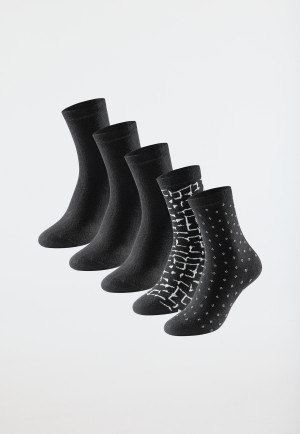 Damensocken 5er-Pack stay fresh uni/gemustert schwarz/weiß - Bluebird