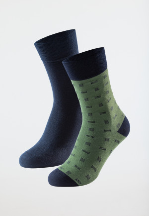 Herrensocken 2er-Pack Pima Baumwolle uni gemustert olivgrün/nachtblau - Long Life Cool