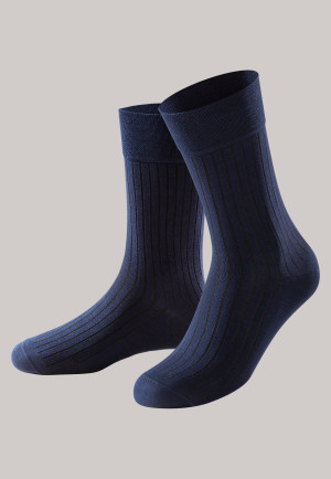 Chaussettes pour homme en coton mercerisé côtelé bleu nuit - selected! premium