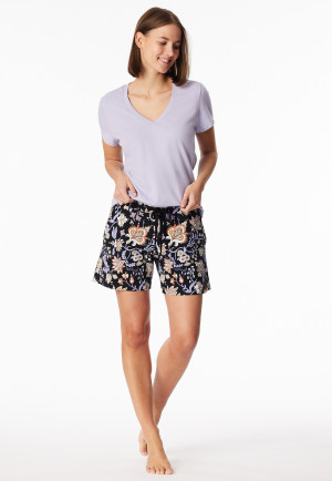 Hose kurz Palmen Blumen schwarz - Mix+Relax