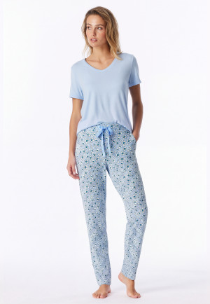 Pants long cuffs flowers leopards light blue - Mix+Relax
