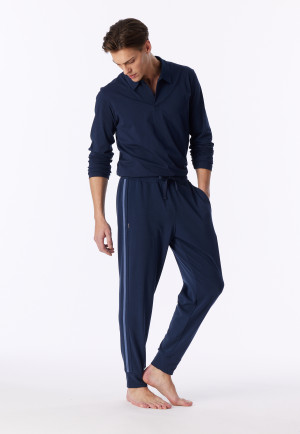 Langere broek met fijne fijnrib-manchetten, warm, deep sea blue - Mix+ Relax