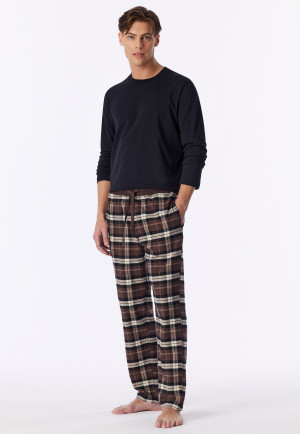 Pantaloni lunghi in flanella a quadri marrone scuro - Mix+Relax