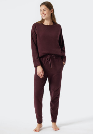 Pantaloni lunghi in tessuto felpato sostenibile, colore rosso borgogna - Mix+Relax Lounge