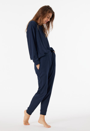 Hose lang Interlock Organic Cotton Bündchen nachtblau - Mix+Relax