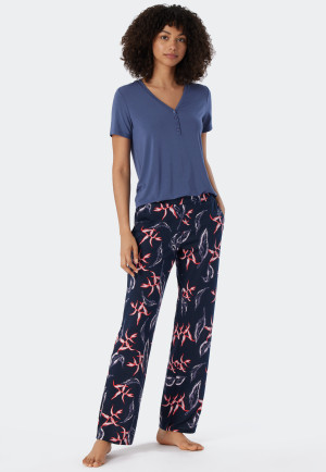 Pants long modal pockets leaf print multicolor - Mix+Relax