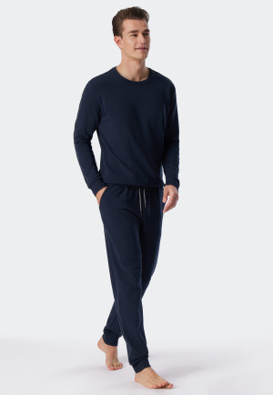 Hose lang Sweatware Organic Cotton Tencel Bündchen Streifen dunkelblau - Mix+Relax