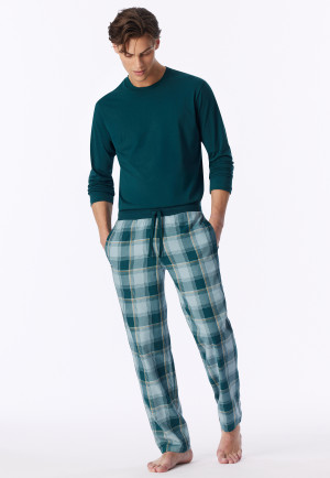 Long pants, woven fabric, ice-blue chequered pattern - Mix+ Relax